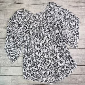 Eberjey White and Black Flowy Scoop Neck Tunic Top with Wide Sleeves Med / Large